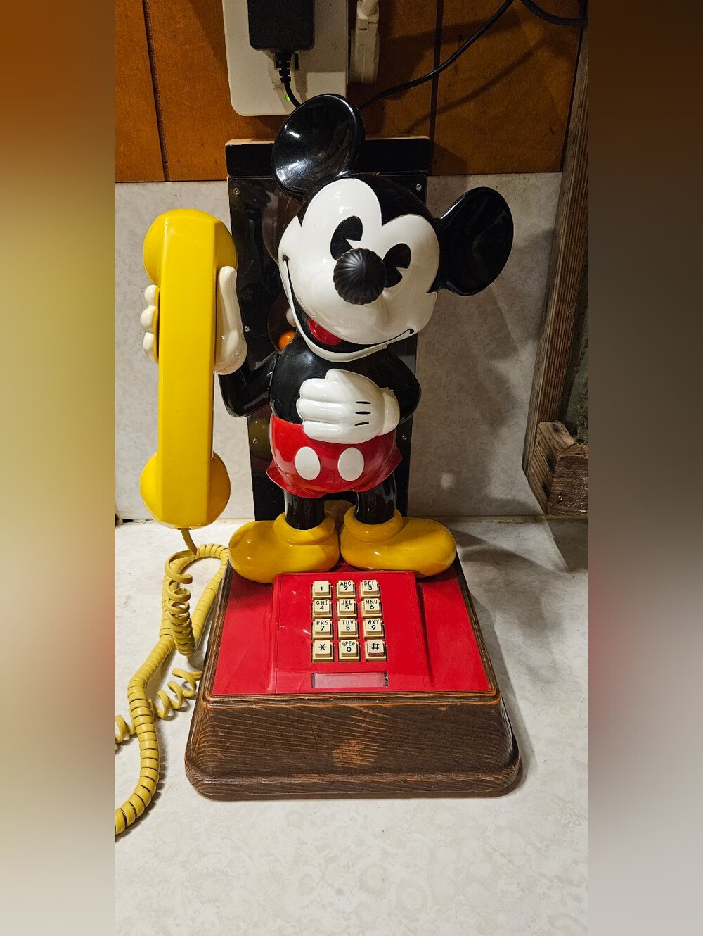 Vintage Black & Red Mickey Mouse Telephone